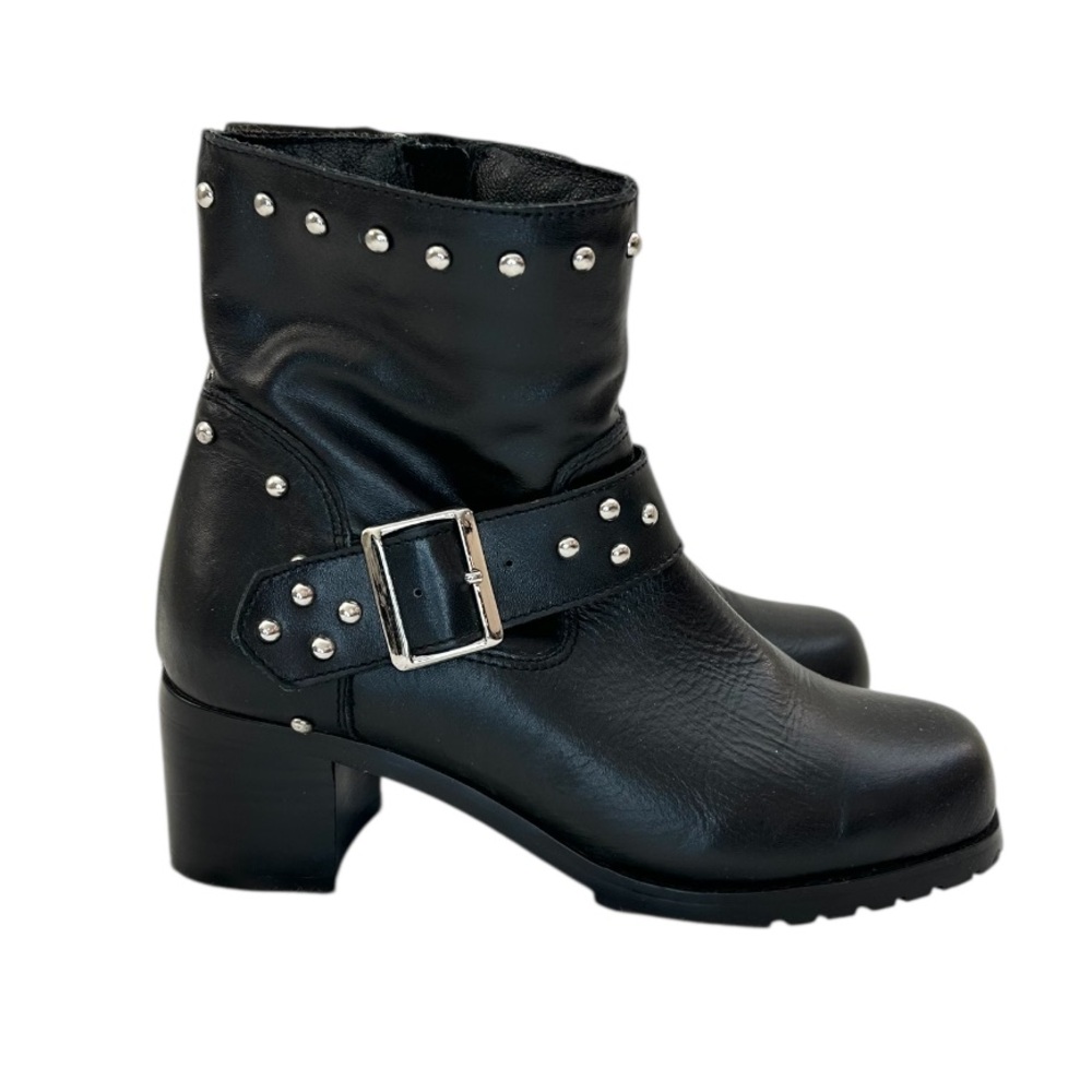 Ride Tecs Women's Motorcycle Full-Grain Leather Heeled Buckle Biker Boots